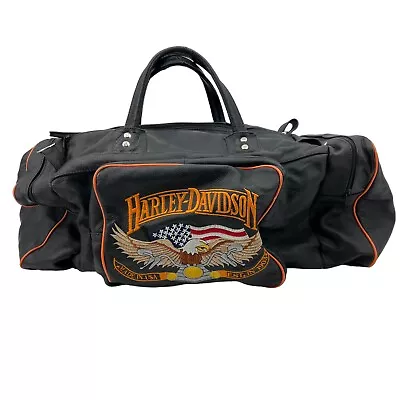 Vintage Harley Davidson Leather Duffle Bag Embroidered Eagle Made USA *READ • $67.95