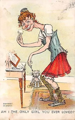 Edwardian Beauty! Getting Dressed With Cat Comic Postcard 1906 Corset Wc Archer • £4