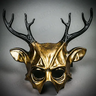 $39.99 • Buy Gold Devil Antler Black Deer Horn Halloween Devil Masquerade Mask Party Costume