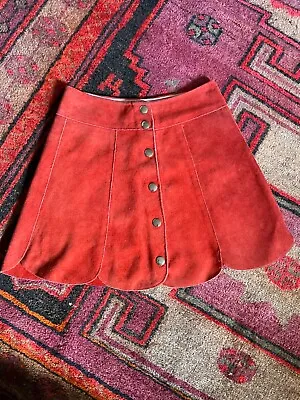 60s 70s Orange Suede Mini Skirt XS • £35