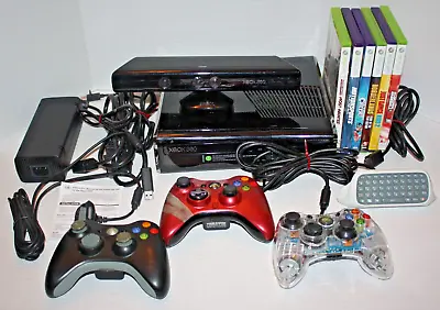 $99.97 • Buy Xbox 360 S 1439 Console Bundle 250GB 6 Games 2 OEM Controllers Tested Kinect +++