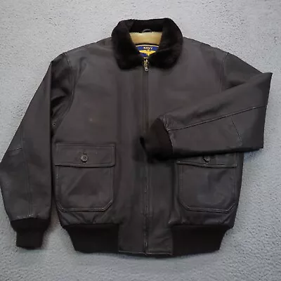 VTG Military Jacket Men Medium G1 Leather Aviator Sherpa Deep Pile Lined US NAVY • $74.95