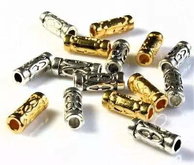 TUBE SPACER BEADS 13mm X 5mm  20 PER BAG TIBETAN SILVER / GOLD  TS39 • £3.19