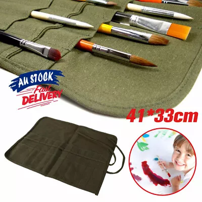 Roll Up Paint Brush Holder Canvas Bag Draw Storage Case Organizer Artist Army AU • $11.89