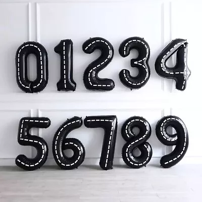 40  Black Race Car Number Balloons Age Foil Birthday Party Events Helium Air UK • £3.99