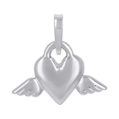 925 Sterling Silver Women's Flying Heart Lock W/ Angel Wings Pendant Domed Charm • $25