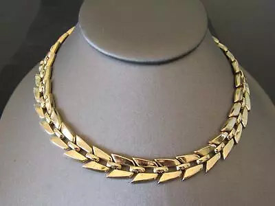 Vintage Trifari Shiny Gold Tone Geometric Arrow Link Choker Collar Necklace • $29.95