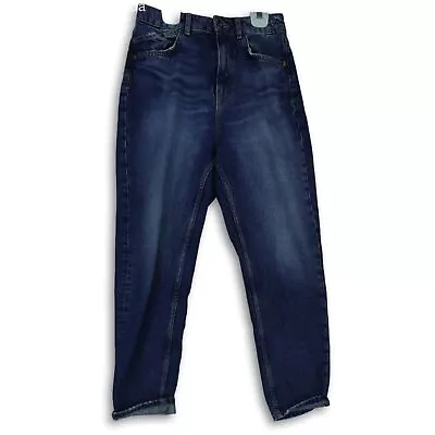 Zara Womens Blue Denim Stretch Medium Wash Pockets Straight Leg Jeans Size 6 • $12.99