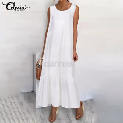 Womens Summer Casual Sleeveless Plus Size Dress Beach Party Maxi Sundress Kaftan • $13.86