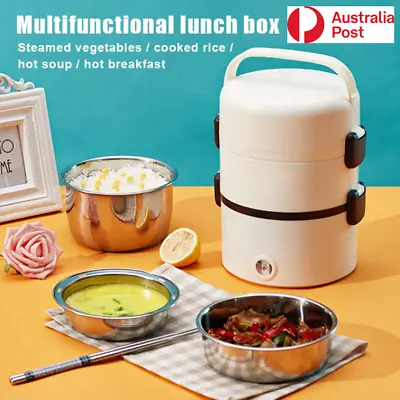 Electric Lunch Box Portable 3 Layers Heating Steamer Bento Food Warmer 1.8L AU • $43.98