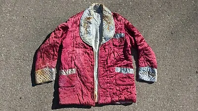Japanese Smoking Jacket Quilted Embroiderd Vtg Lounge Souvenir Strong Co Dragon  • $99.99
