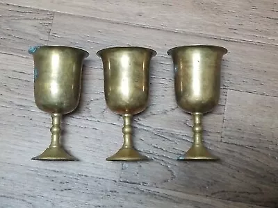 Vintage Brass Goblet Lot Of 3 Wine Glass Cup Chalice Decor 5  • $19.99
