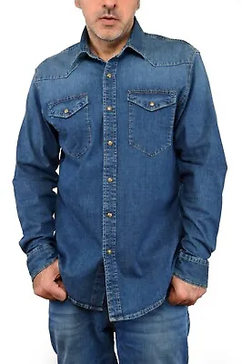 £29 • Buy Wrangler Denim Shirt Long Sleeve Western Jean Shirts Snap Pearl Button Stretch