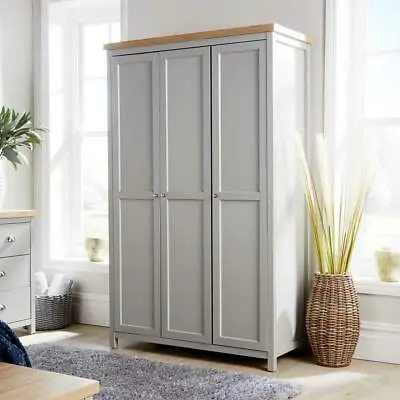 Wardrobe Grey Oak 3 Door Two Tone Wooden Hanging Rail Storage Shelves Furniture • £219.99