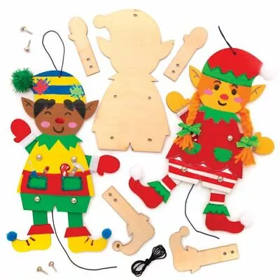 Christmas Wooden Puppet Craft Kit Children Make Your Own Kids Activity Pack Of 2 • £7.99