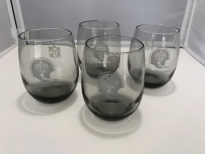 $35 • Buy Vintage NFL New Orleans Saints Smoked Glass Rocks Whiskey Glasses Cups Set Of 4