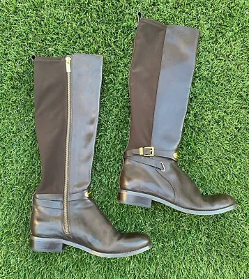 Michael Kors Leather Riding Boots Arley Brown Tall Zip Up Size 8M MINT CONDITION • $60