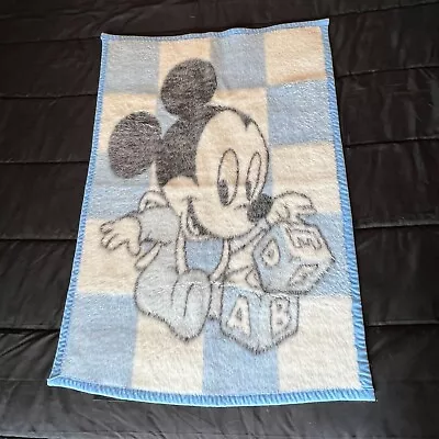 Disney Baby Mickey Mouse Crib Blanket 38 X 36 By Acrylic Velours ABC Blocks Blue • $25.50