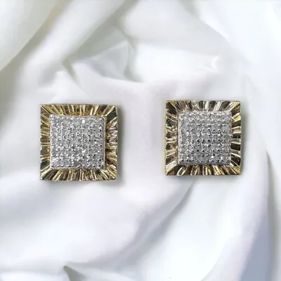 10KT Yellow Gold Men's 8MM Genuine SI Diamond Square Stud Earrings Brand New • $290