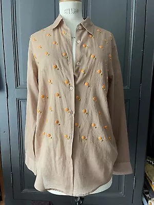 £75 • Buy Dries Van Noten Voile Cotton Shirt With Orange Embellish Beads S