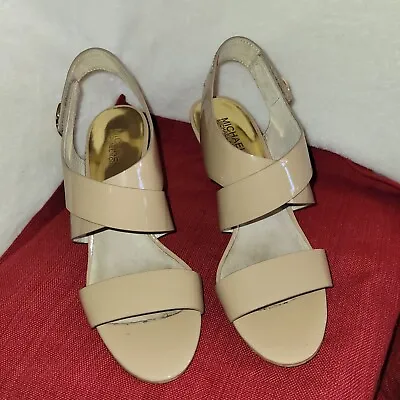 Michael Kors Size 9 1/2 MED Joselle Open Toe Patent Nude  High Heel Shoes • $24.89