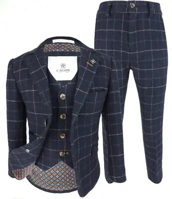 House Of Cavani-  Children's Shelby Navy Tweed Three Piece Suit • £39.99