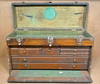 Vintage Wood Machinist Chest Tool Box Antique Felt 8 Drawers 26”x 15” X 9 1/2” • $299.99