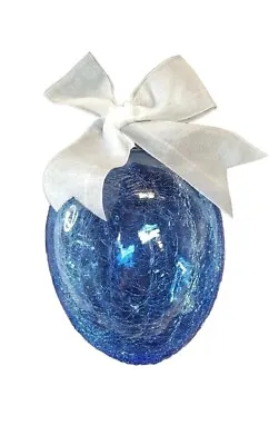 Vintage Large Blue Crackle Glass Egg Ornament India 7 Inches Rare • $43.99