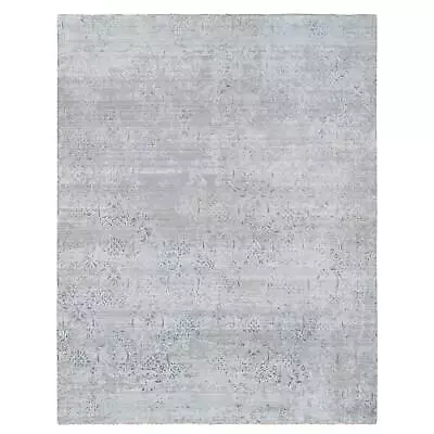 11'9 X15' Ivory Hand Knotted Damask Design Wool And Silk Oversized Rug R65042 • $5598