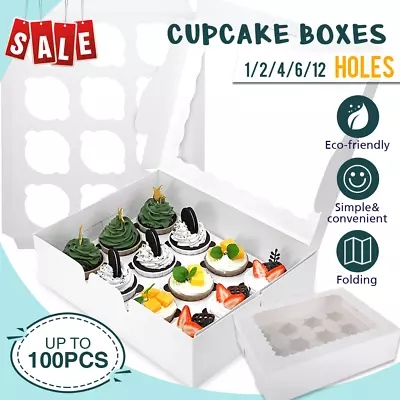 Cupcake Box Case 12 Holes Clear Window Cupcake Display Boxes Muffin Cups • $18.54