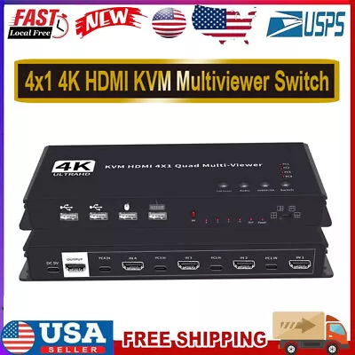 4K HDMI Multi-Viewer 4x1 HDMI Quad Screen Multiviewer 4 In 1 Seamless Switch+IR • $66.21