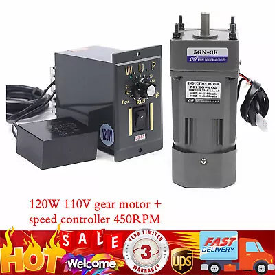 Gear Reducer Motor+Variable Speed Controller 1:3(3K) 450RPM Adjustable 110V 120W • $99.75