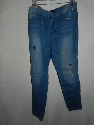 Ashley Stewart Womens Jeans 16 Blue Ankle Leg Bling Medium Wash Mid Rise Casual • $19.99