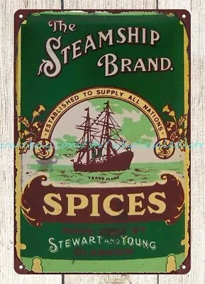 STEAMSHIP BRAND NAUTICAL SPICE SALT STEWART AND YOUNG Metal Tin Sign • $18.96