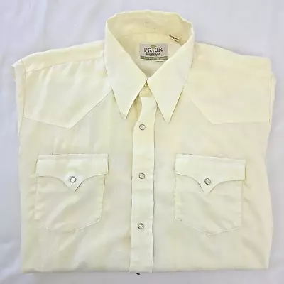 Vintage 60s Prior Westerns Denver Pearl Snap Shirt Men's L Cream Embroidered • $29.97