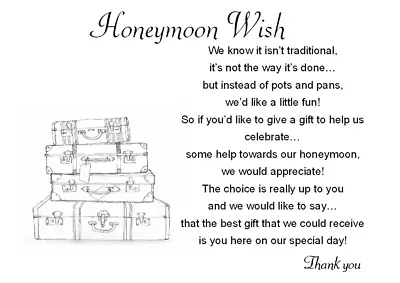 Wedding / Money Honeymoon Wish Gift Poem Cards X 50 • £7.50