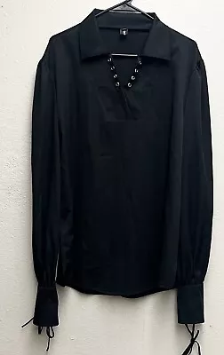 Vatpave Renaissance Medieval Black Shirt Pirate Vampire Colonial Shirt Unisex XL • $13