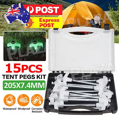 15x Heavy Duty Steel Screw / Drill Camping Tent Pegs With Glow In The Dark Head • $22.95