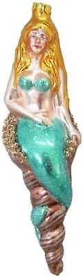 December Diamonds Mermaid Sitting On Seashell 8  Glass Christmas Ornament • $19.95