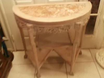 Antique /vintage Hand Carved Console Hall Half Mon Table Marble Top  • $1143