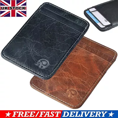 Unisex Slim Leather Wallet Card Holder Front Pocket Wallet Credit ID Pocket Thin • £4.59