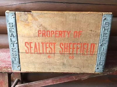 60’s Farmhouse Decor Red Lettering Wood Metal Band Sealtest Sheffield Milk Crate • $119.99