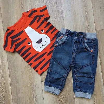 Baby Boys Age 3-6 Months Jeans & T-Shirt Outfit Tiger  • £2.95