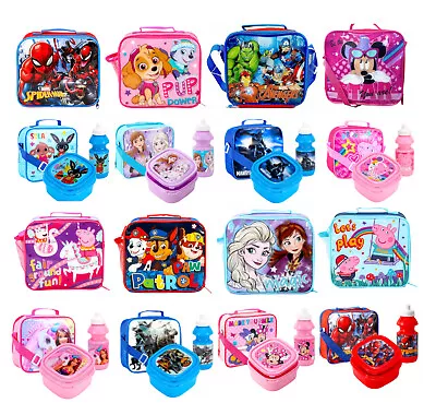 £9.99 • Buy Children's Kids Insulated Lunch Bag Set Box Boys Girls School Travel Food Bag