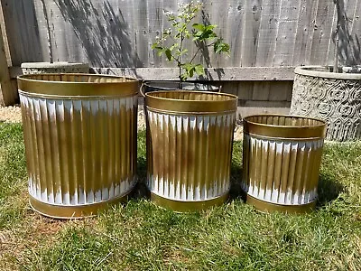 Set OR 1 Galvanised Zinc Gold Dolly Tub | Garden Trough Ribbed Pot Planter Decor • £26.99