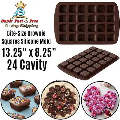 $17.08 • Buy Mini Party Treat Cookie Tray Silicone Brownie Pan Squares Baking Mold 24 Cavity 