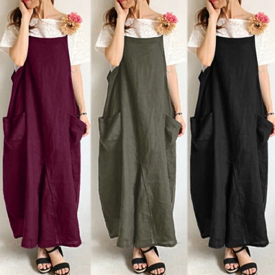$16.14 • Buy ZANZEA Womens Summer Plain Cami Long Maxi Sundress Dungaree Bib Pinafores Dress