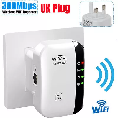 WiFi Range Extender Signal Booster 300Mbps Internet Wireless Repeater UK Plug • £8.35