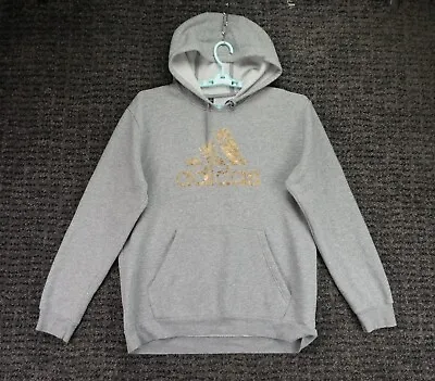 Adidas Hoodie Mens Large Gray Pullover Sweatshirt Gold Logo Active Athleisure • $16.48