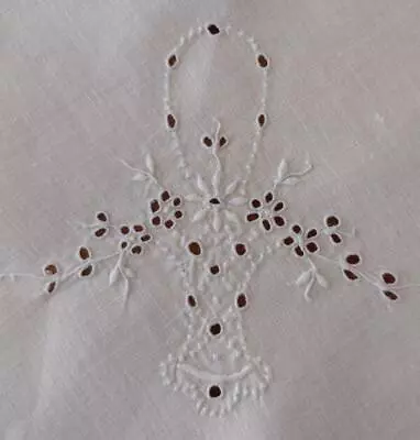 Vintage Madeira Linen Tablecloth Topper Wedding Basket Embroidery Bridal Eyelets • $20.23